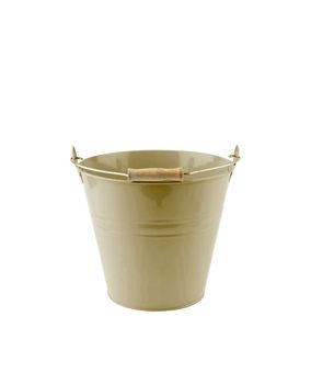 Small iron milling green bucket on white