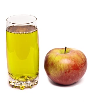 glass of apple juice and apple isolated on white
