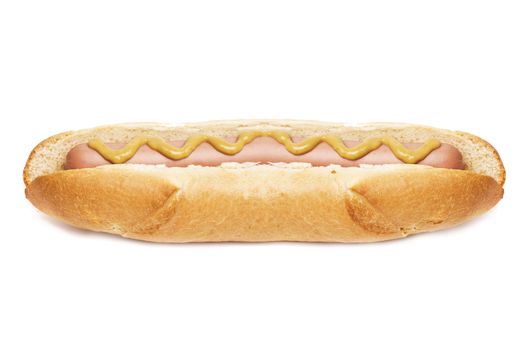 old-fashioned hot dog with mustard isolated on white