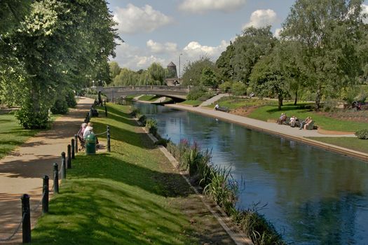 Stafford Park is a quiet spot to relax, watching the river Sow flow gently past.
