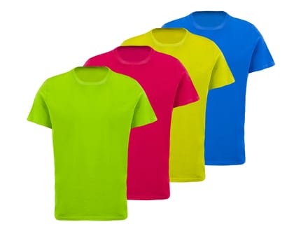 set of four color cotton t-shirts isolated over white background