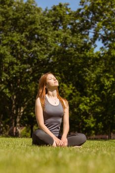 Portrait of a pretty redhead sitting carefree in sunshine