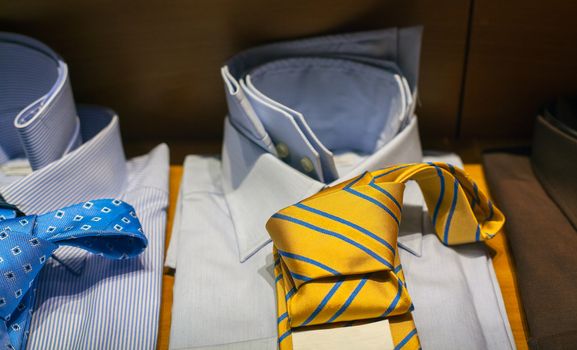 Close up of male shirts exposed in the clothes shop