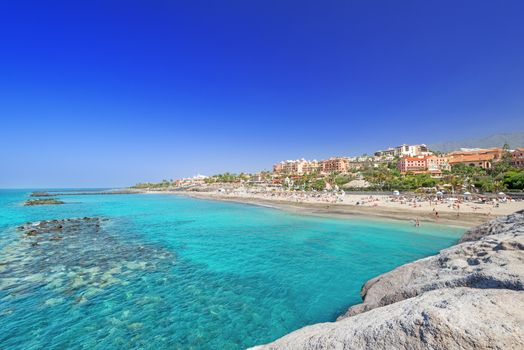 Beautiful sea water of tropical El Duque beach, Tenerife, Canary islands, Spain