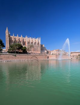 La Seu the cathedral of Palma de Mallorca, Spain. Vertical with copy space