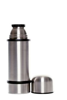 Thermo flask on the white background