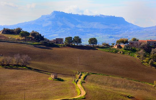 View of plowed field in the Leonforte countryside, Sicily