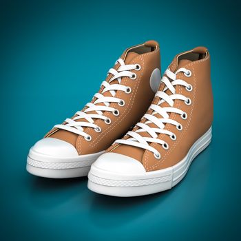 Fashion leather shoes on a blue background