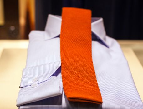 Close up of male shirts exposed in the clothes shop