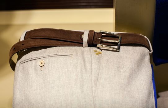 Close up of men's slacks exposed in the clothes shop