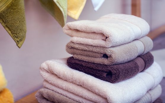 Stack of towels in the clothes shop