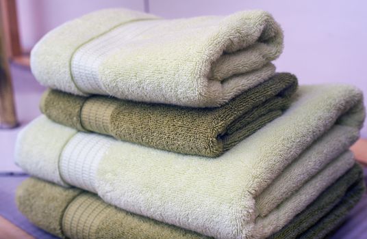 Stack of towels in the clothes shop