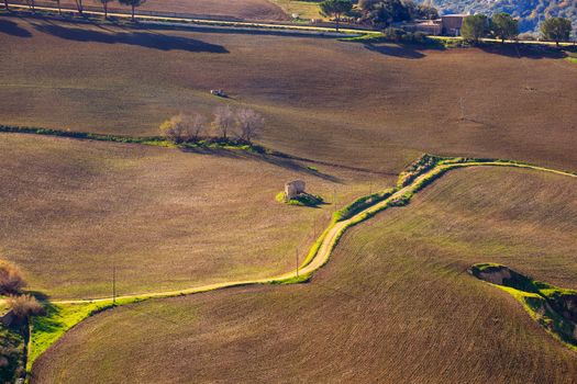 View of plowed field in the Leonforte countryside, Sicily