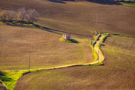 View of plowed field in the Leonforte countryside, Sicily