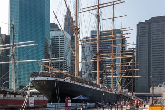 New York, Aug 20: The famous Pecking is docked at South Street Sea  Port in New York City serving as a maritime museum - August 20, 2014 New York, USA