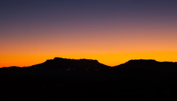 View of Enna and Calascibetta skyline at sunset