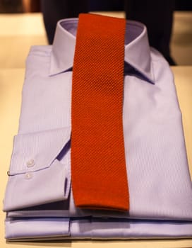 Close up of male shirts exposed in the clothes shop