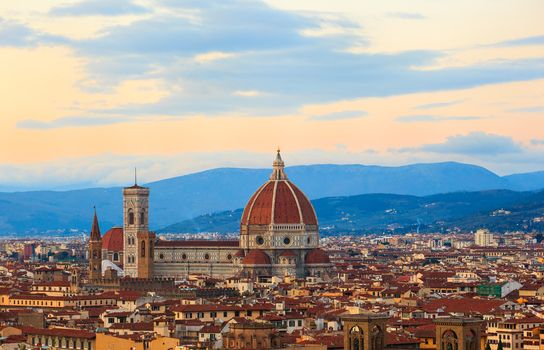 View of the Cathedral of Saint Mary of the Flower - Cattedrale di Santa Maria del Fiore in Florence, tuscany. Italy