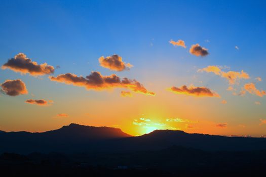 View of Enna and Calascibetta skyline at sunset