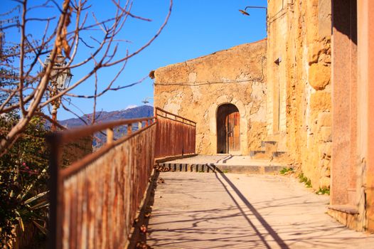 View of Leonforte street, little town in Sicily. Italy