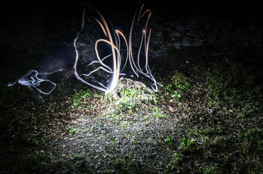 Light painting in the park of navarra in Spain 