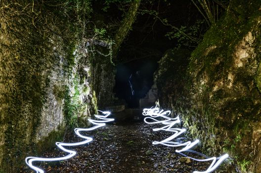 Light painting in the park of navarra in Spain 
