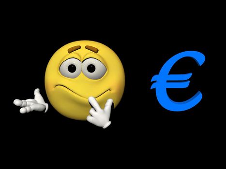 Emoticon yellow embarrassed and euro blue - 3d render