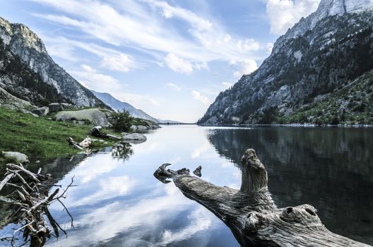 Beautiful river into the Pyrenees mountains with peaceful water.
Lake Knights seen from the dam.