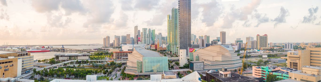 Panoramic view of downtown Miami on a beautiful summer morning.