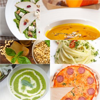 healthy vegetarian pasta soup salad pizza Italian food staples collage