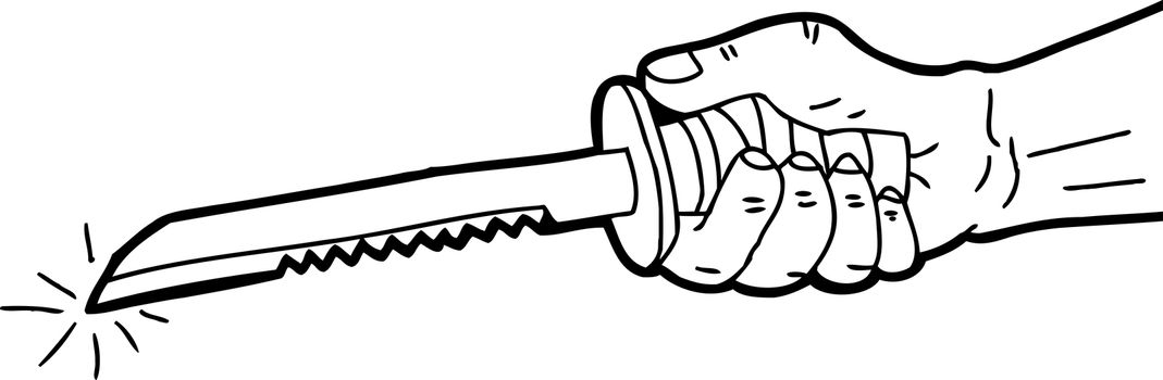 Hand drawn outline cartoon of person holding dagger