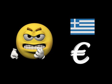 Emoticon yellow angry and euro blue - 3d render