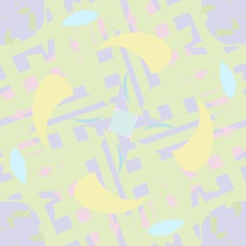 Yellow tooth shaped objects in green and purple pattern