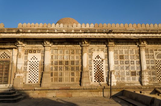 Facade of Sarkhej Roza mosque in Ahmedabad, Gujarat, India