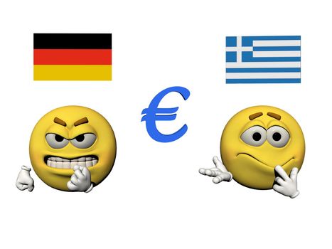 Emoticon yellow angry and euro blue - 3d render