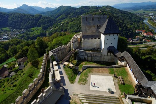 Celje medieval castle in Slovenia above the river  Savinja