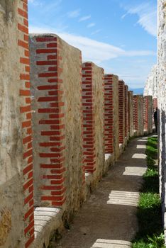 Converging crenellations of Celje medieval castle in Slovenia