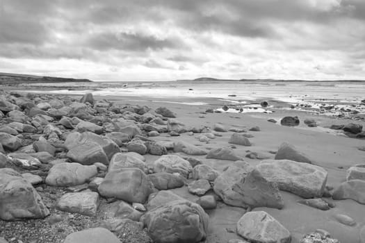 rocky beal beach on the wild atlantic way in county Kerry Ireland in black and white