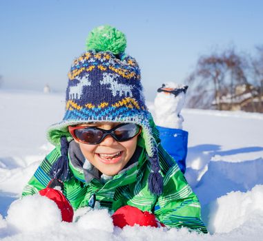 Winter, play, fun - Cute little boy having fun in winter park