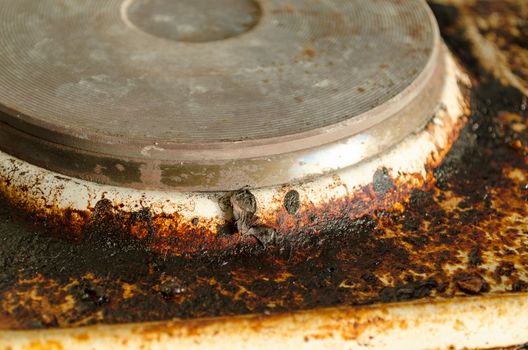 Rust stains on the old electric stove