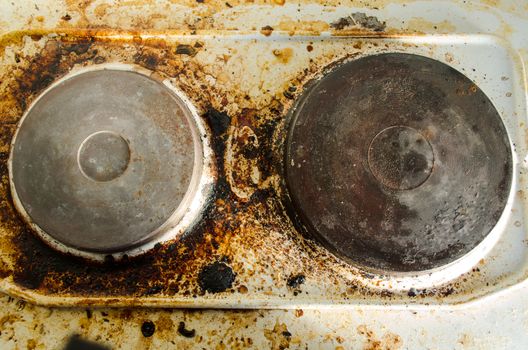 Rust stains on the old electric stove