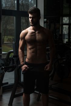 Portrait Of A Young Sporty Man In The Modern Gym With Exercise Equipment