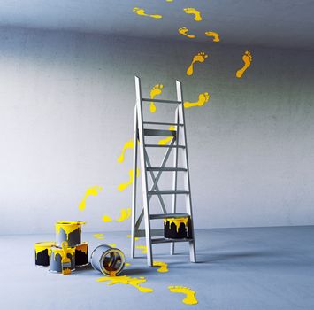 renovation painting in the white room. 3d concept