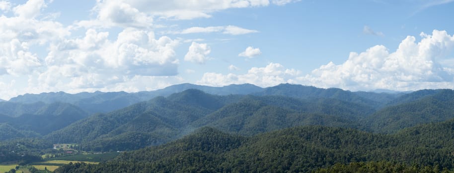 panorama forest mountain and sky.cloud and sky in clear day. warm in season.