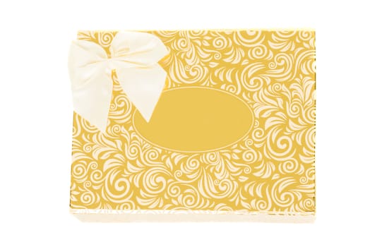 Golden gift box with bow tie isolated on white