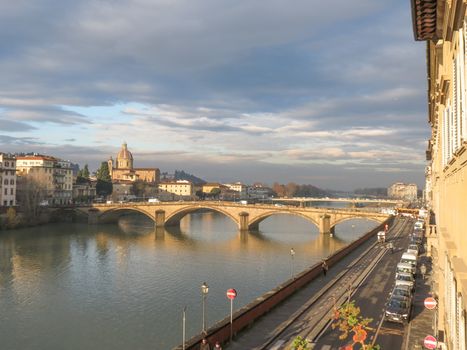 Florence, Italian medieval town - view of the city centre over the river Arno