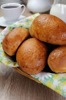 Freshly baked pies basket on the table