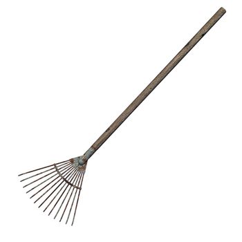 3D digital render of an old grass rake isolated on white background