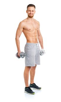 Sport man with dumbbells on the white background