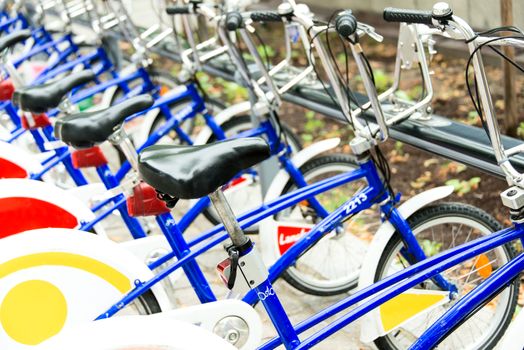 Bicycles parked on a street in Oslo, Norway